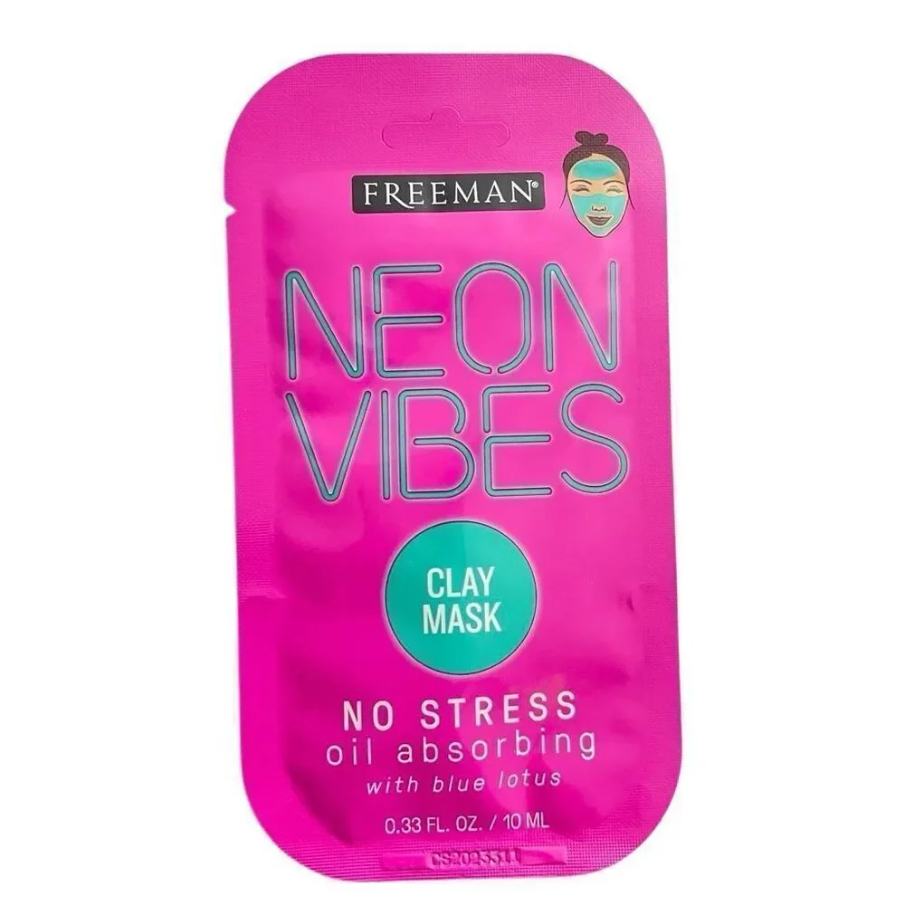 Freeman Neon Vibes No Stress Clay Face Mask Blue Lotus Oil Absorbing Travel Size